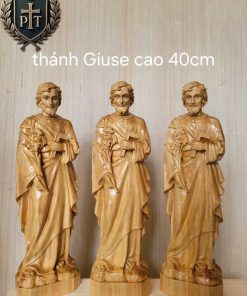 Tượng Thánh Giuse Thợ Mộc 40cm - Gỗ Pơmu. Gia Công Sắc Nét Chất Lượng Cao