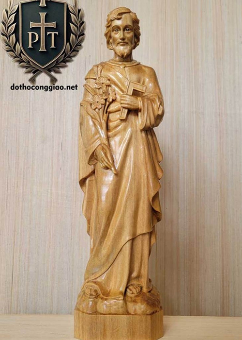 Tượng Thánh Giuse Thợ Mộc 40cm - Gỗ Pơmu. Gia Công Sắc Nét Chất Lượng Cao